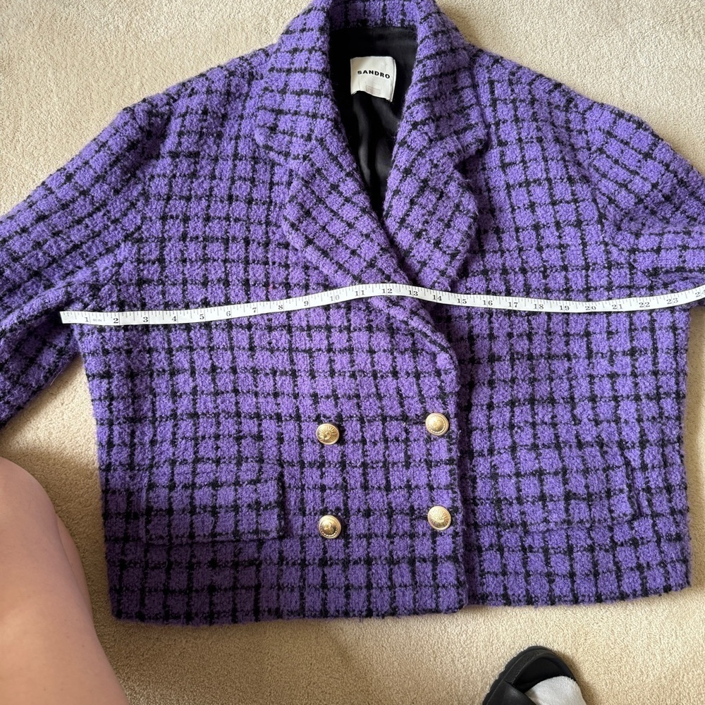 Sandro Purple Simona Cropped Tweed Blazer French 42 - Picture 10 of 11